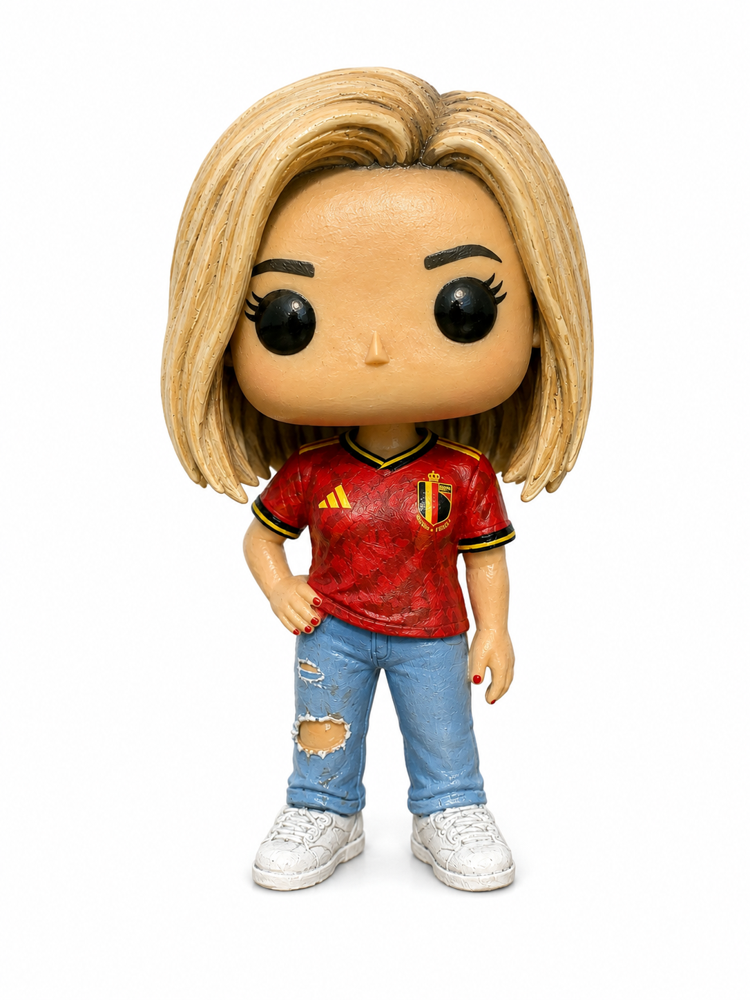 Figura 3D personalizada de una aficionada al fútbol